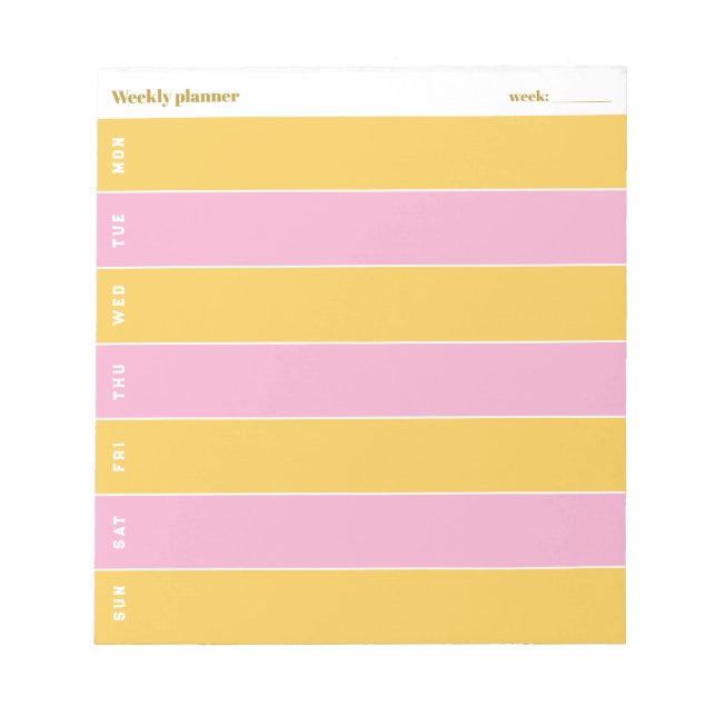 Sunny Yellow and Pink Custom Weekly Planner Anteckningsblock (Framsida)