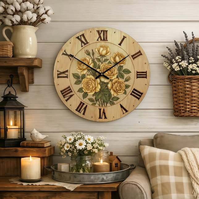 Sunny Yellow Garden Flowers Wall Clock Stor Klocka (Skapare uppladdad)