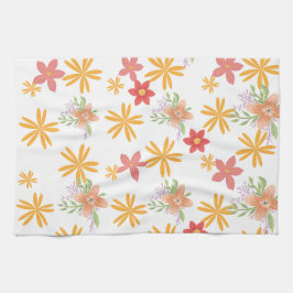 Sunny Yellow & Pink Daisy Floral Pattern  Kökshandduk