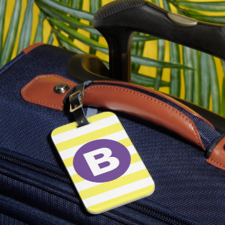 Sunny Yellow Striped Purple Monogram Bagagebricka