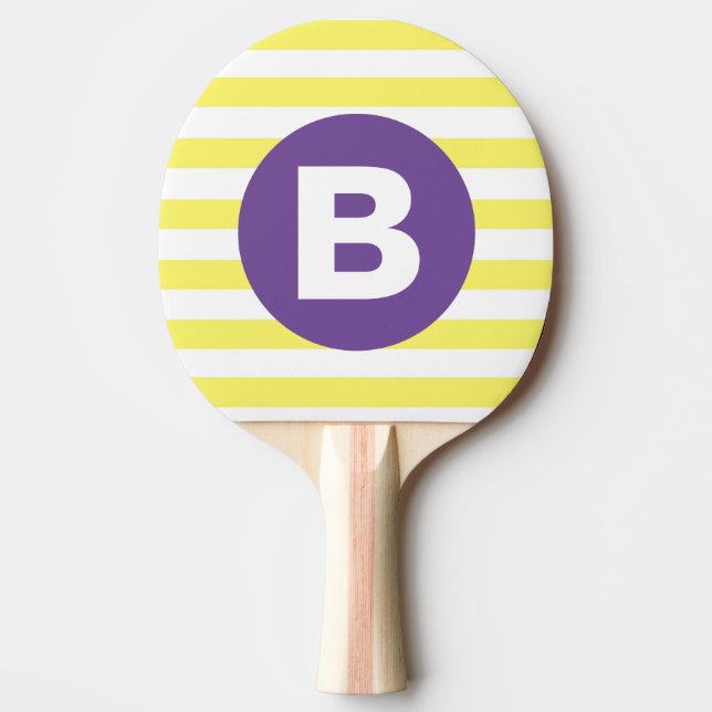 Sunny Yellow Striped Purple Monogram Pingisracket (Framsidan)
