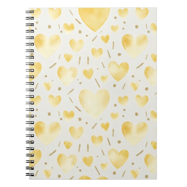 Sunny Yellow Watercolor Hearts Anteckningsbok (Framsidan)
