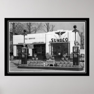 Sunoco bensinstationsvart & vittryck 13 x 19 poster