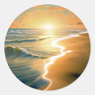 Sunrise Beach Round Sticker Runt Klistermärke