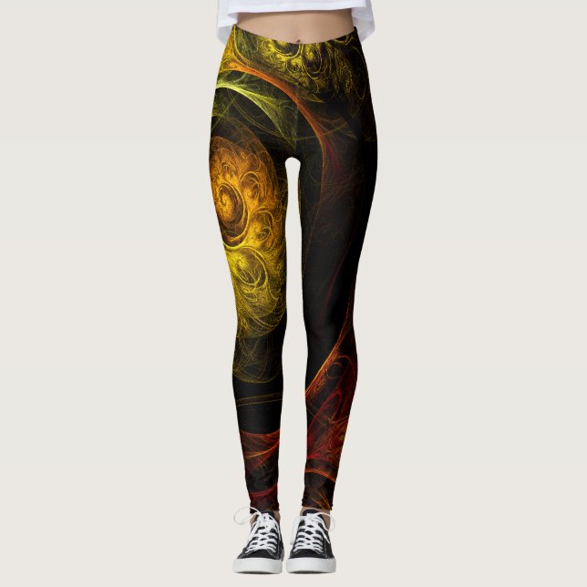 Sunrise Blommigt Red Abstrakt Art Leggings (Framsida)