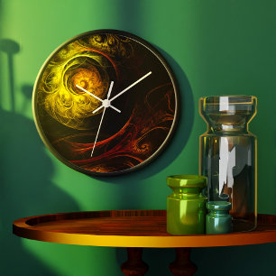 Sunrise Blommigt Red Abstrakt Art Round Stor Klocka