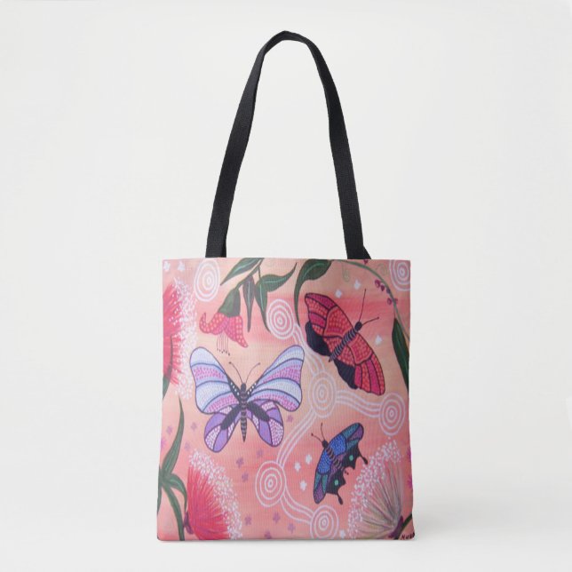Sunrise Butterflies Aboriginal Art Tote Bag Tygkasse (Framsida)