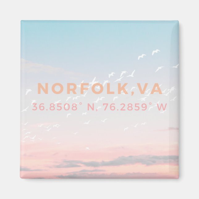 Sunrise Button Magnet - Koordinates of Norfolk, VA (Framsidan)