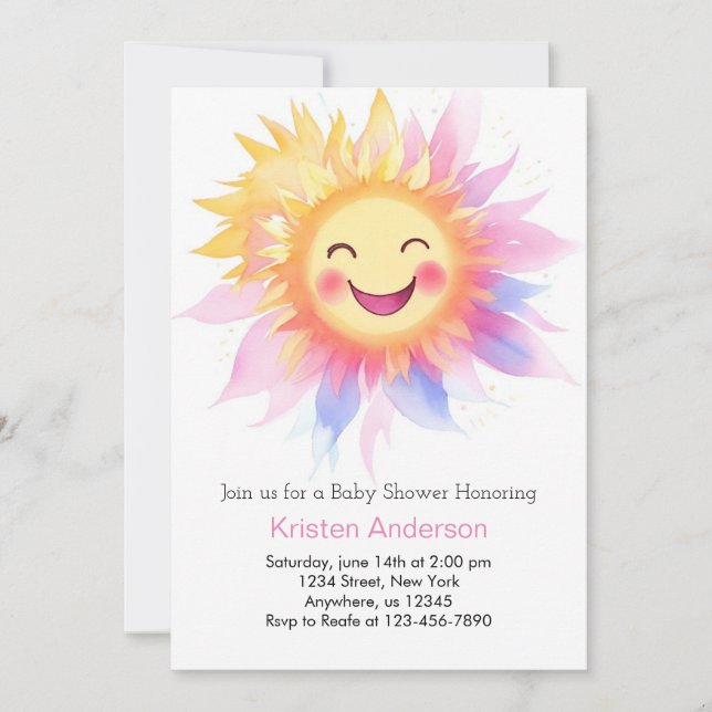 Sunrise Dreams och Sunshine Beams Girl Baby Shower Inbjudningar (Framsida)