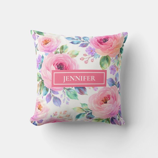 Sunrise Floral Boho Custom Name Design             Kudde (Framsida)