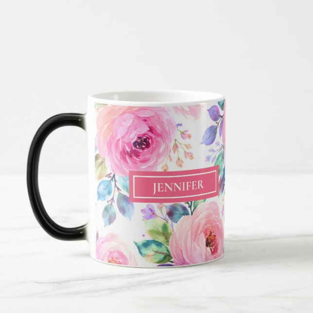 Sunrise Floral Boho Custom Name Design             Magisk Mugg (Vänster)