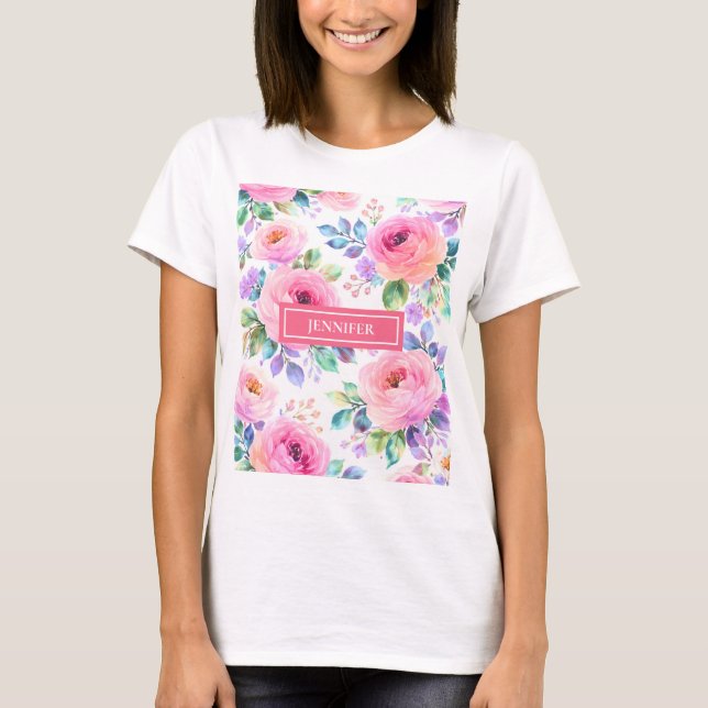 Sunrise Floral Boho Custom Name Design             T Shirt (Framsida)