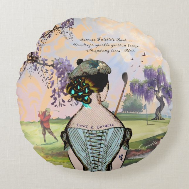 Sunrise Golfer's Haiku Round Pillow Rund Kudde (Framsidan)