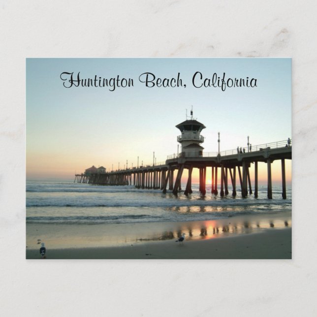 Sunrise Huntington Beach Pier California Post Card Vykort (Framsida)
