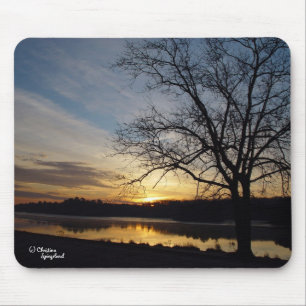 Sunrise Oak Träd Sjö Mousepad Musmatta