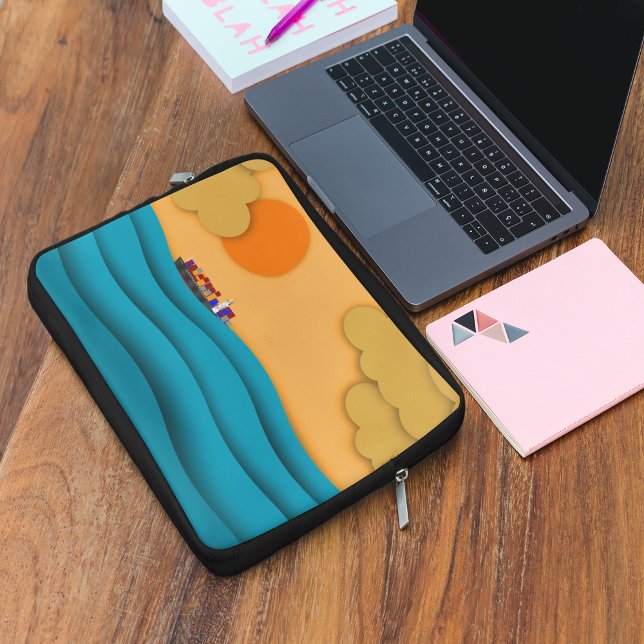Sunrise Ocean Frakt Sol Sunset Laptop Fodral (Sunrise Ocean Ship Sun Sunset Laptop Sleeve)