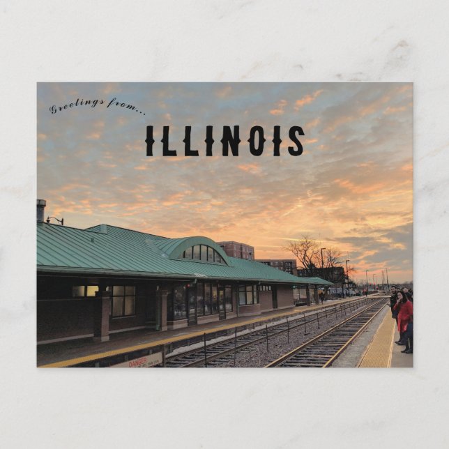 Sunrise Over Des Plaines Train Station Illinois Vykort (Framsida)