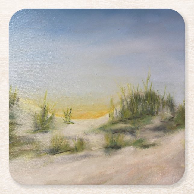 Sunrise over Sand Dunes, Original Oljemålning Underlägg Papper Kvadrat (Framsidan)