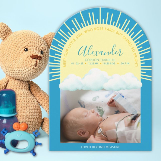 Sunrise Preemie Birth-annons Card Inbjudningar (Sweet preemie birth announcement celebrating strength, love, and early arrival!)