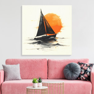 Sunrise Sailboat Silhouette Sketch Canvastryck