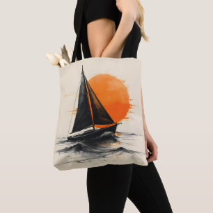 Sunrise Sailboat Silhouette Sketch Tygkasse