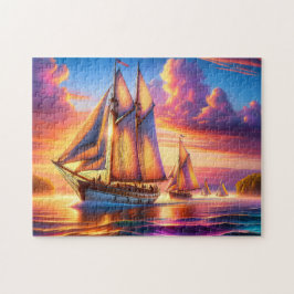 Sunrise Sailboats at Sea Nautical Regatta Pussel