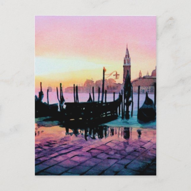 "Sunrise St. Mark's" Gondola Watercolor Vykort (Framsida)