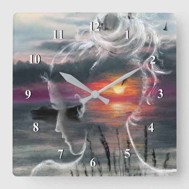 Sunrise Woman Clock Fyrkantig Klocka (Framsida)