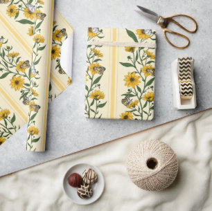 Sunroot blommigt rand på benvit presentpapper
