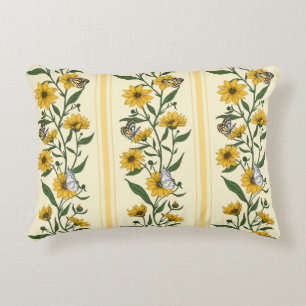 Sunroot blommigt rand på benvit prydnadskudde