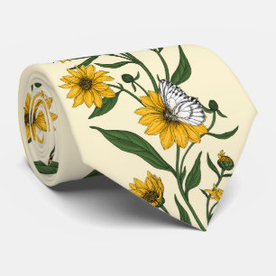 Sunroot blommigt rand på benvit slips