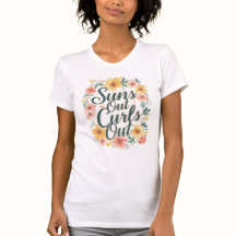 "Suns Out, Curls Out" Vårblommig grafisk t-shirt