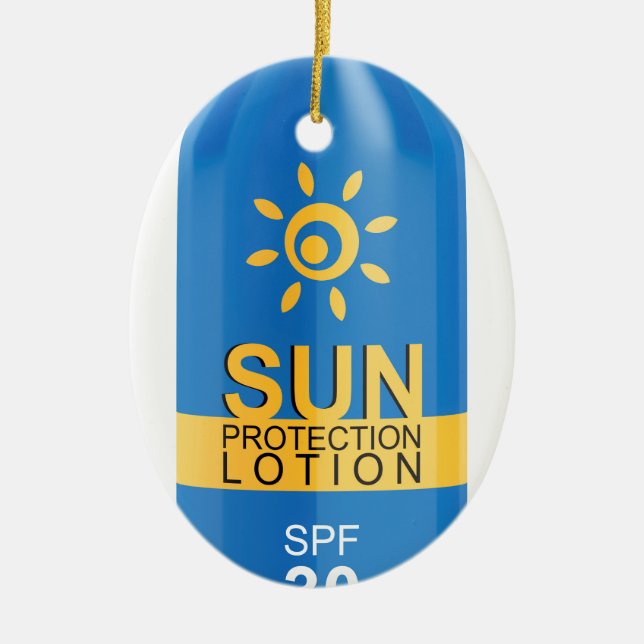 Sunscreenlotion på vit julgransprydnad keramik (Framsidan)