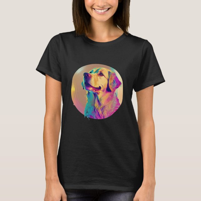 Sunset 80s Retrowave Golden Retriever with Aesthet T Shirt (Framsida)