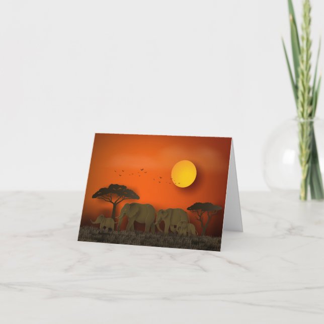 Sunset African Savanna Elephants Papercut Anteckningskort (Framsida)