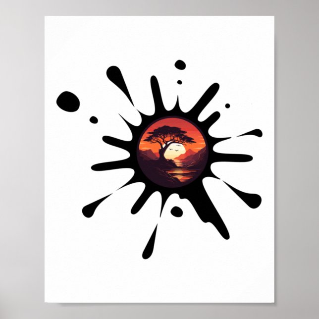 Sunset African Träd Sticker Poster (Framsidan)