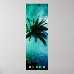 Sunset Aloha Hawaii Handflatan Träd Tropikernas Tr Poster