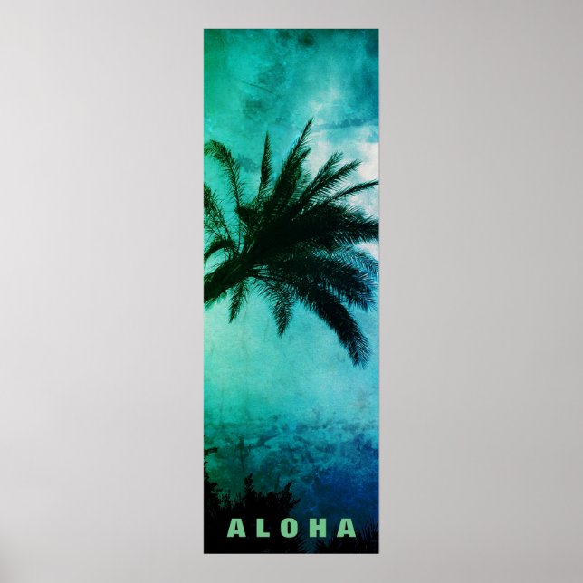 Sunset Aloha Hawaii Handflatan Träd Tropikernas Tr Poster (Framsidan)