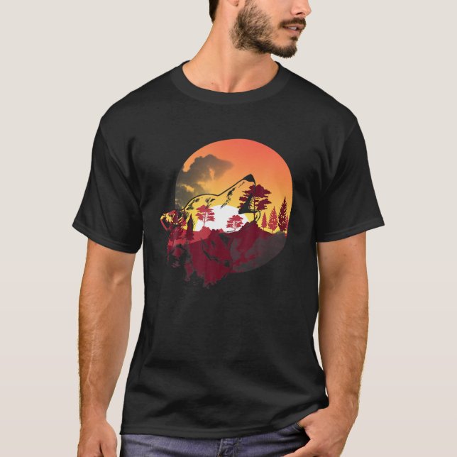Sunset Animal Outdoor Forest Animal Howling Varg N T Shirt (Framsida)