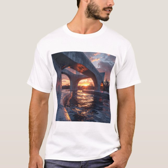 Sunset Arches – Modern Architecture Over Reflectiv T Shirt (Framsida)