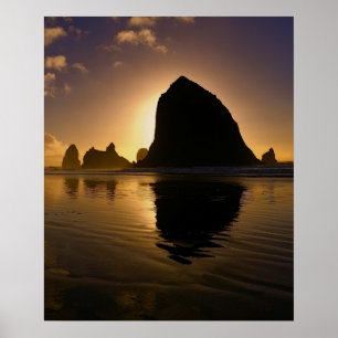SUNSET at HAYSTACK STEN - CANNON BEACH OREGON Poster