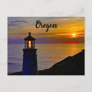 Sunset at Heceta Head Lighthouse Oregon Vykort