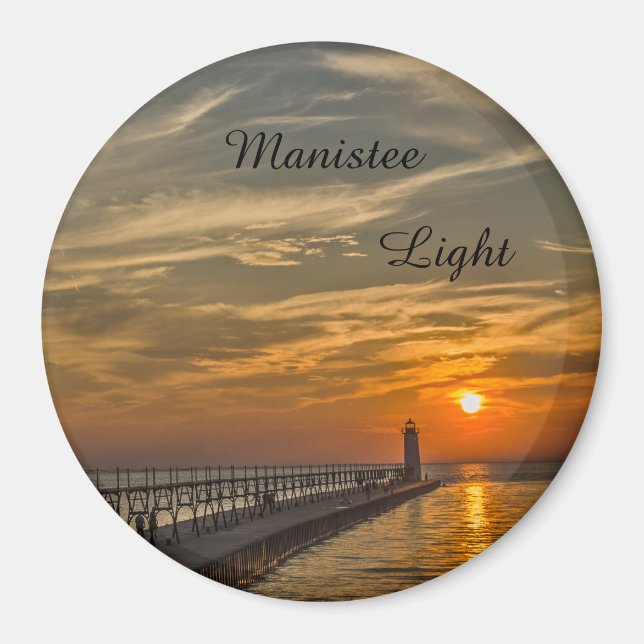 Sunset at Manistee North Pierhead Lighthouse Magnet (Framsidan)