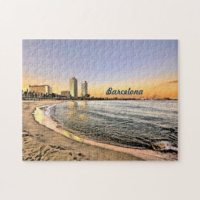 Sunset at Olympic Port of Barcelona, Spain Pussel (Horisontell)