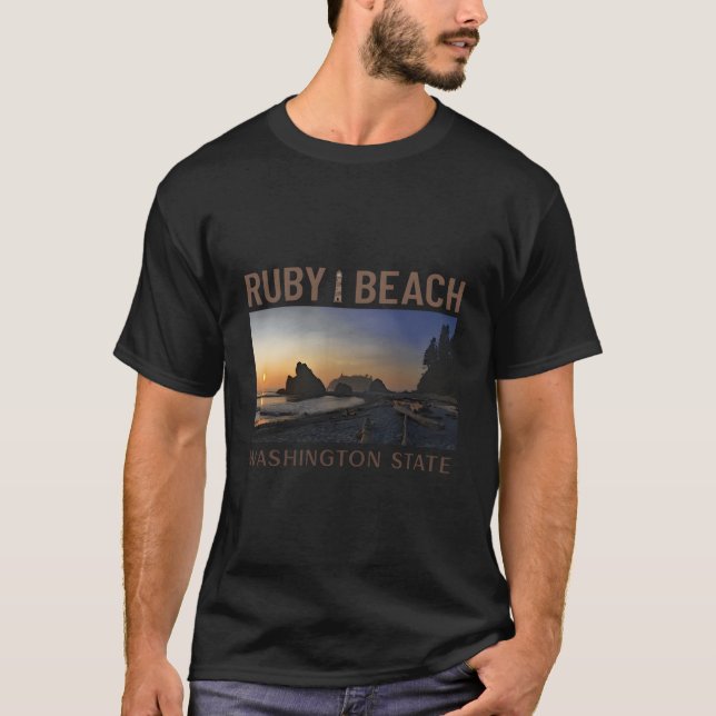 Sunset at Ruby Beach Washington State T Shirt (Framsida)