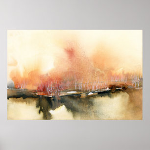 Sunset Atmosfärisk Orange Brown Abstrakt liggande Poster