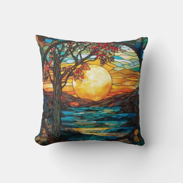 Sunset Autumn Scene Throw Pillow Kudde (Framsida)
