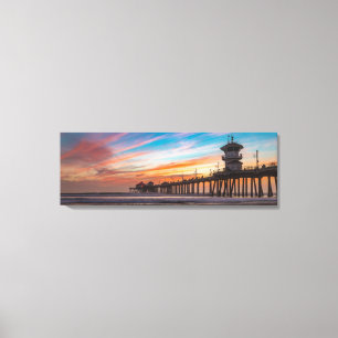 Sunset av Huntington Beach Pier i Kalifornien Canvastryck