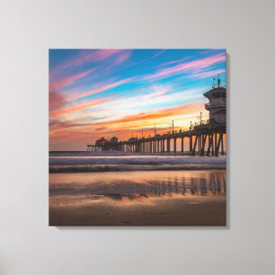 Sunset av Huntington Beach Pier i Kalifornien Canvastryck