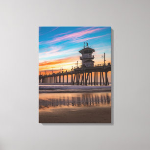 Sunset av Huntington Beach Pier i Kalifornien Canvastryck